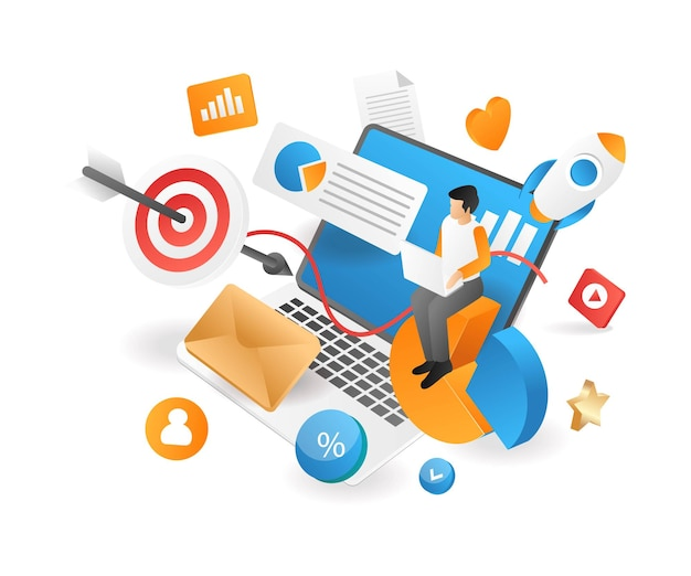 isometric flat 3d illustration social media marketing technology business startup concept 18660 4446