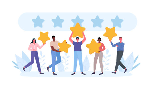 people are holding stars giving five star feedback clients choosing satisfaction rating and