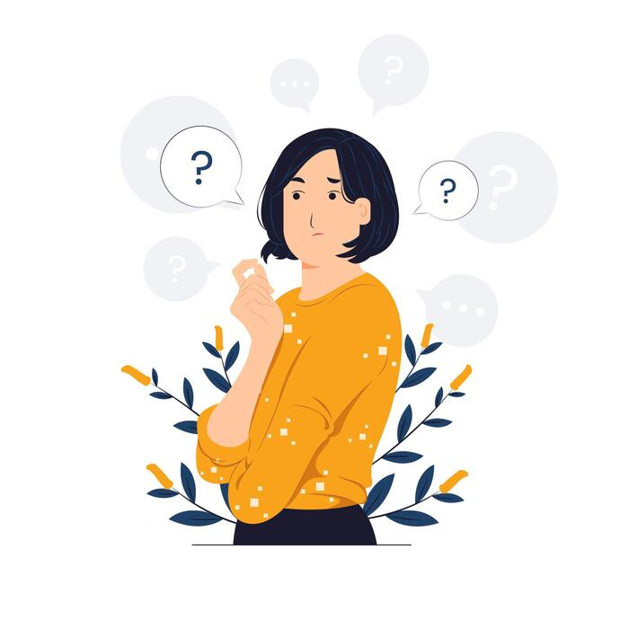 questioned thinking and confused with question mark looking up with thoughtful focused expression concept illustration free vector